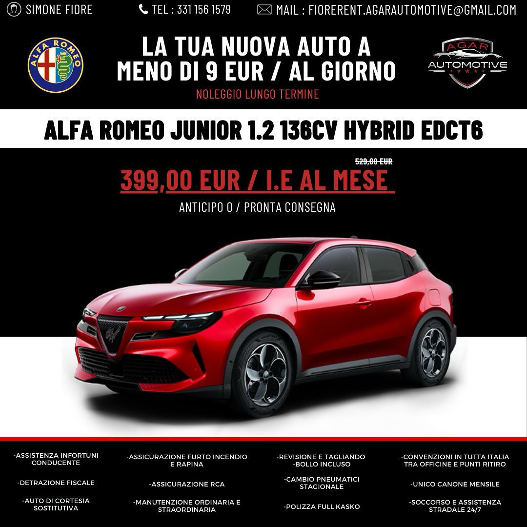 Promo di fine anno imperdibili! Con Agar Automotive, guidi l’auto che vuoi senza anticipo, con assicurazione e manutenzione incluse. Risparmia e parti subito senza pensieri! Offerte valide fino a esaurimento, affrettati!”
——————————
SERVIZI INCLUSI:
-Assicurazione infortuni conducente
-strisce blu gratuite
-Soccorso e assistenza stradale 24/7
-Assicurazione furto, incendio e rapina
-Polizza full KasKo
-assicurazione RCA
-manutenzione ordinaria (tagliando) e straordinaria
-revisione inclusa
-bollo incluso
-gestione sinistri
-servizi garantiti per tutta la durata del contratto
-detrazione sulle tasse (in base al regime)
-unico canone mensile
-cambio pneumatici illimitato
-auto di cortesia
-convenzioni in tutta Italia (più di 5000 strutture convenzionate tra officine autorizzate e punti vendita in tutta Italia)
-Garanzia in tutta la durata del contratto
-Consegna a domicilio
——————————
AGAR AUTOMOTIVE QUI PER TE
Via Telese 307, 82031 Amorosi BN
Www.agarautomotive.com
TI ASPETTIAMO!
#audi #alfaromeo #fiat #carsofinstagram #carsdaily
#bmw #mercedes #jeep #automotive #agarautomotive
#wheels #motorsport #sale #top #bestcars
#wolkswagen #renault #citroën #leaders #bestofitaly
#bestprice #work #manager #community #daily
#motors #rent #rental #rentcar #new